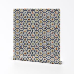 Dragon Wallpaper - Medieval Creatures - Blue Frame By Ameliae - Blue Custom Printed Removable Self Adhesive Wallpaper Roll by Spoonflower