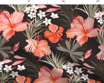 Hibiscus Flower Fabric - Hibiscus Tropical Palm Leaves By Milatoo - Hibiscus Flower Botanical Cotton Fabric By The Yard With Spoonflower