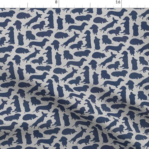 Navy Dachshund Fabric - Dachshund Party Navy Grey Watercolor By Ben Goetting - Watercolor Dog Cotton Fabric By The Yard With Spoonflower