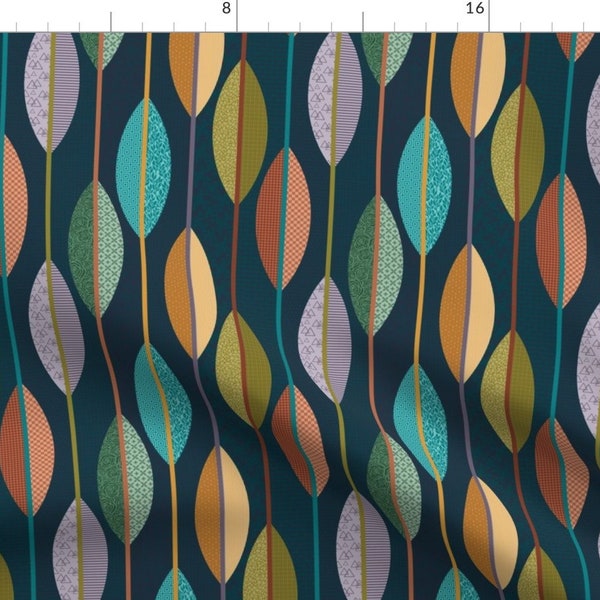Mid Century Modern Fabric - Mod Leaves by new_branch_studio - Retro Inspired Dark Blue Teal Atomic Era  Fabric by the Yard by Spoonflower