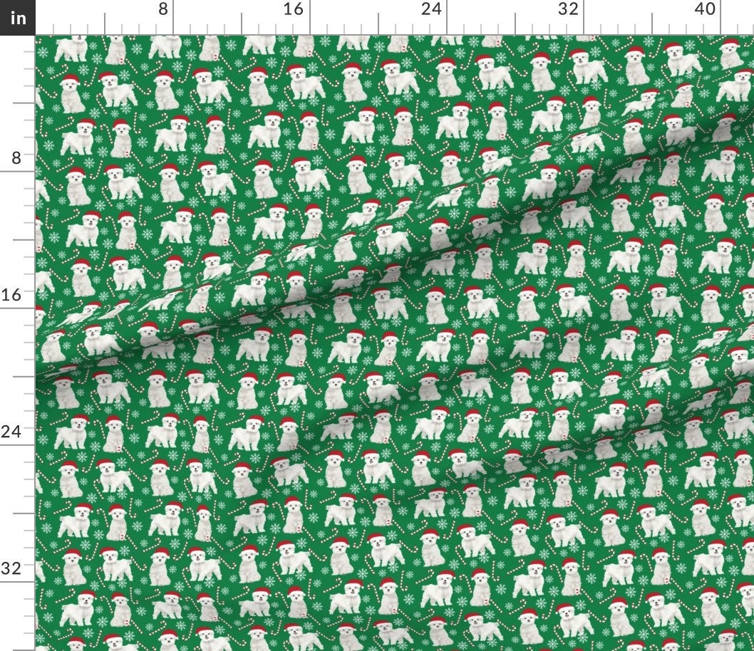 Maltese Christmas Fabric Maltese Dogs Snowflake Peppermint Etsy