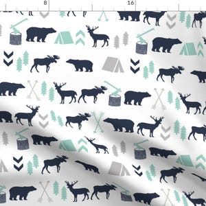 Nursery Fabric - Woodland Camping Boys Nursery Kids Bear Trees Forest By Charlottewinter Cotton Fabric by the Yard with Spoonflower