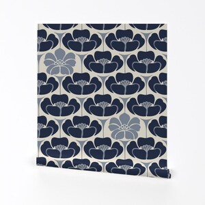 Art-Deco-Tapete - 1920er Jahre Blumenmuster - Indigo, Blau Von Fernlesliestudio - Individuell bedruckte, entfernbare, selbstklebende Tapetenrolle von Spoonflower