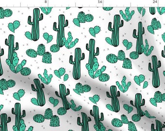 May include: A white background with a repeating pattern of green cacti in various shapes and sizes. The cacti are outlined in black and have a white background.