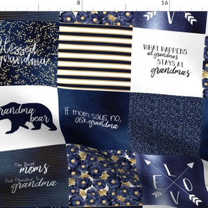 Wholecloth Baby Quilt Topper Fabric - Grandma Navy By Lacklandacres - Grandma Bear Baby Bear Cotton Fabric By The Yard With Spoonflower