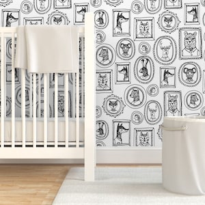Woodland Wallpaper - Animal Portraits By Andrea Lauren - Black White Custom Printed Removable Self Adhesive Wallpaper Roll by Spoonflower