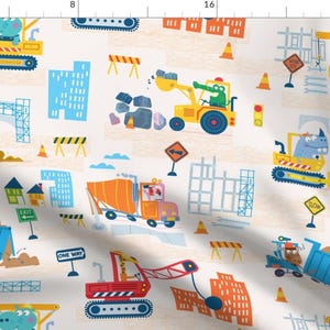 Construction Trucks Building Fabric - Construction Site By Edward Elementary - Construction Cotton Fabric By The Yard With Spoonflower