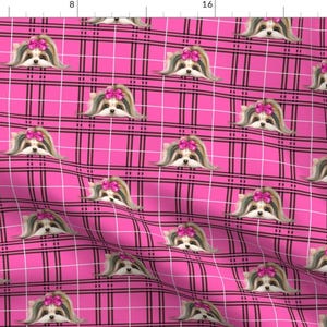 Biewer Pink Plaid Yorkie Dogs Fabric - Parti-Biewer-Yorkie Plaid Hot Pink M By Catialee - Biewer Cotton Fabric By The Yard With Spoonflower