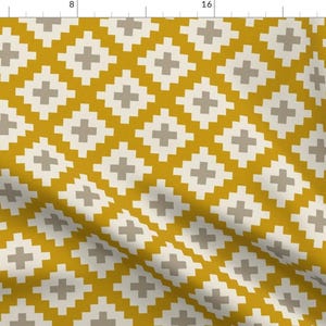 Aztec Geometric Fabric - Southwest In Gold By Willowlanetextiles - Mustard Southwest Tribal Cotton Fabric By The Yard With Spoonflower