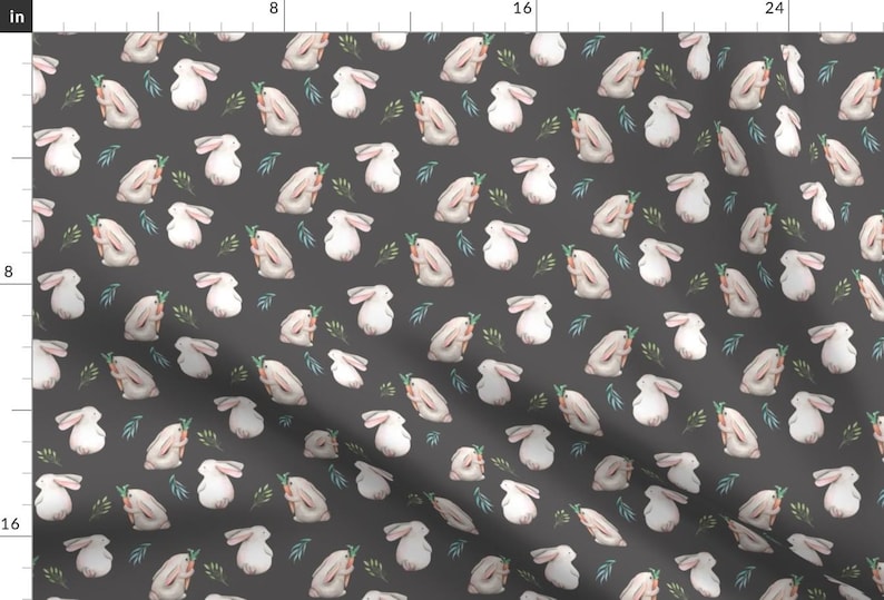 Woodland Bunnies Fabric - Whimsical Bunnies Gray By Hipkiddesigns - Easter Gender Neutral Baby Cotton Fabric By The Yard With Spoonflower image 1