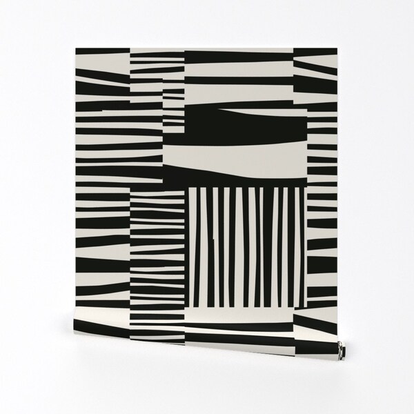 Cream and Black Stripe Wallpaper Etsy