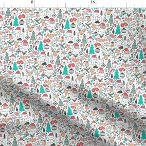 Christmas Fabric - Xmas Christmas Holiday Winter Snowman Santa Deer Tiny Small By Caja Design - Cotton Fabric By The Yard With Spoonflower