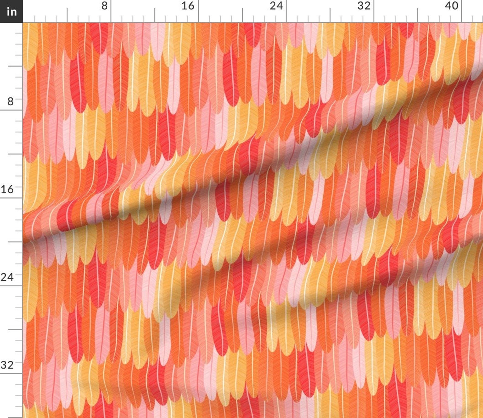 Feathers Orange Satin Fabric By the Yard Pre Order