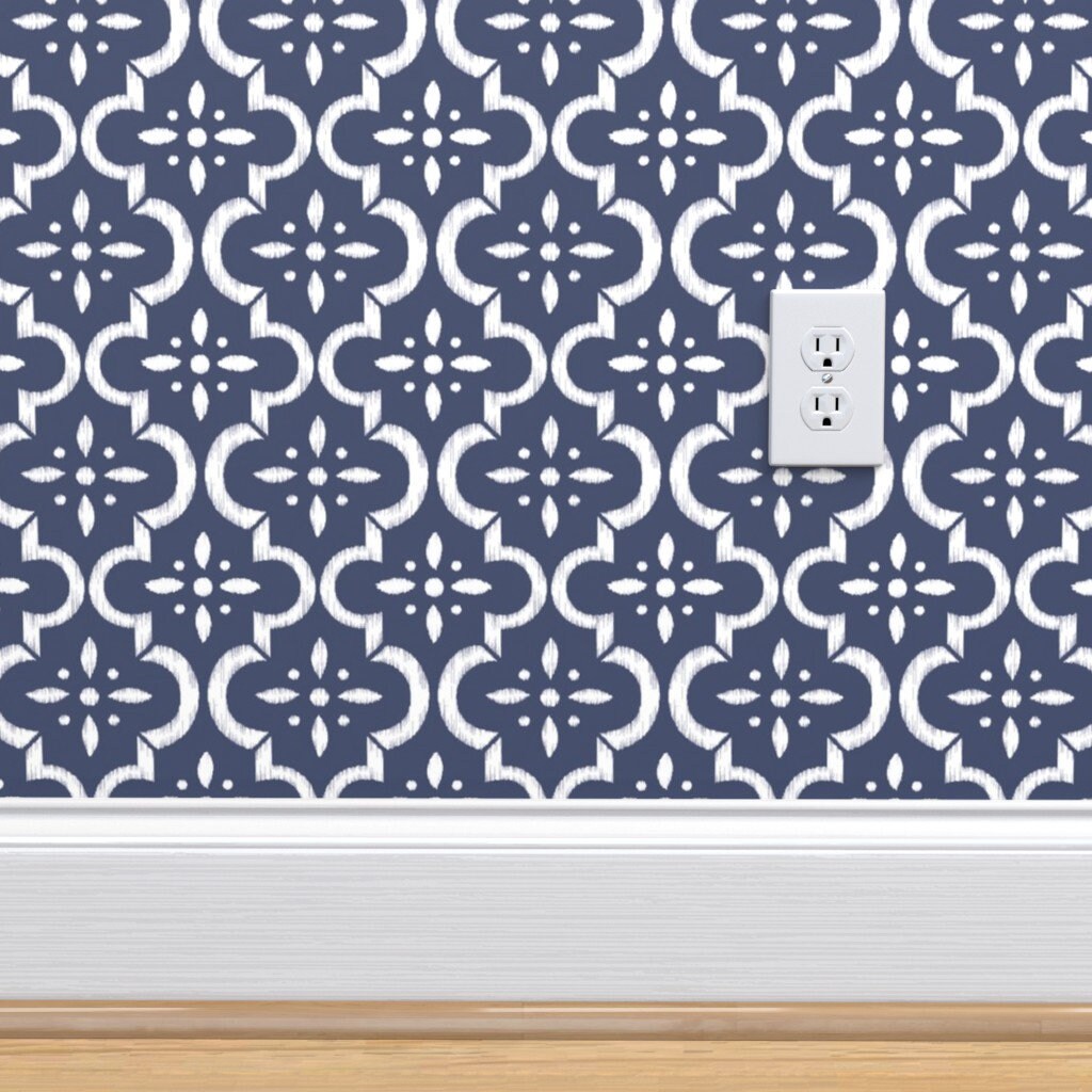 Blue Moroccan Tile Wallpaper Blue Ikat Moroccan Flower by | Etsy