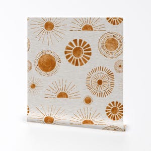 Sommersonne Entfernbare Tapete zum Abziehen und Aufkleben - Aquarell Boho Geometrische Kupfer Sonne - Wand Kunst Wand Dekor - Goldene Sonnen von hipkiddesigns