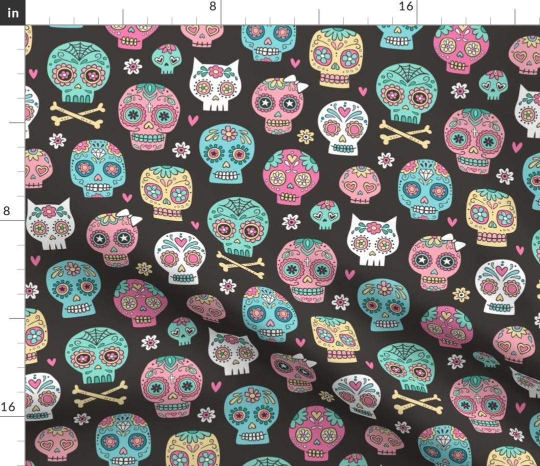 Sugar Skulls Fabric Sugar Skulls on Black by Caja Design Sugar Skull ...