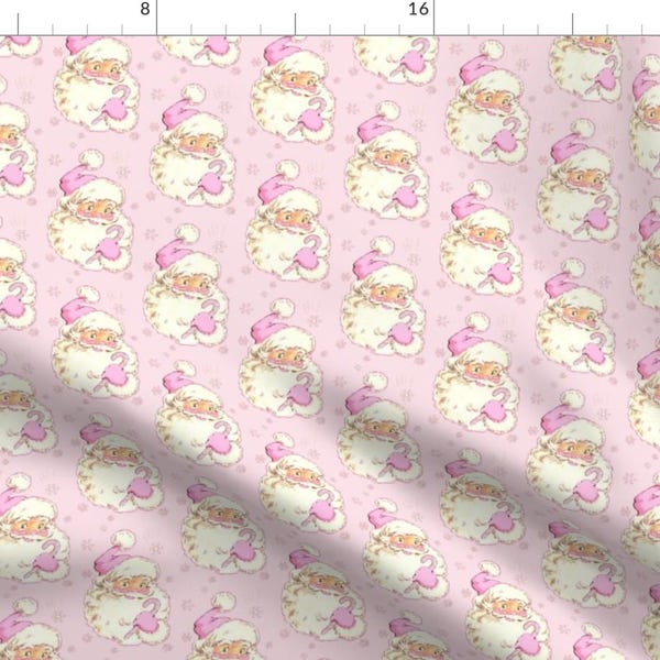 Pink Santa Fabric - Hi Santa! Christmas Light Pink! By Parisbebe - Vintage Santa Holiday Kitsch Cotton Fabric By The Yard With Spoonflower