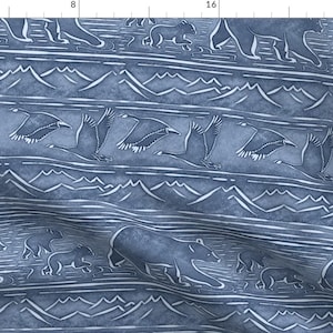 Canada Wildlife Fabric - Vancouver Backyard Adventure By Wildgeraniumdesign - Blue Bears Geese Cotton Fabric By The Yard With Spoonflower