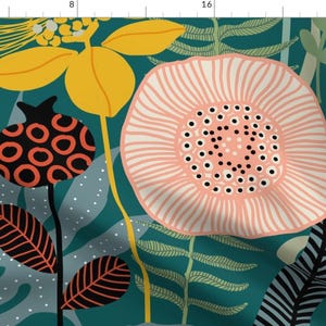 Garden Fabric - Large Retro Garden Midnight by hnldesigns - Retro Modern Florals Scandinavian Anthuriums  Fabric by the Yard by Spoonflower