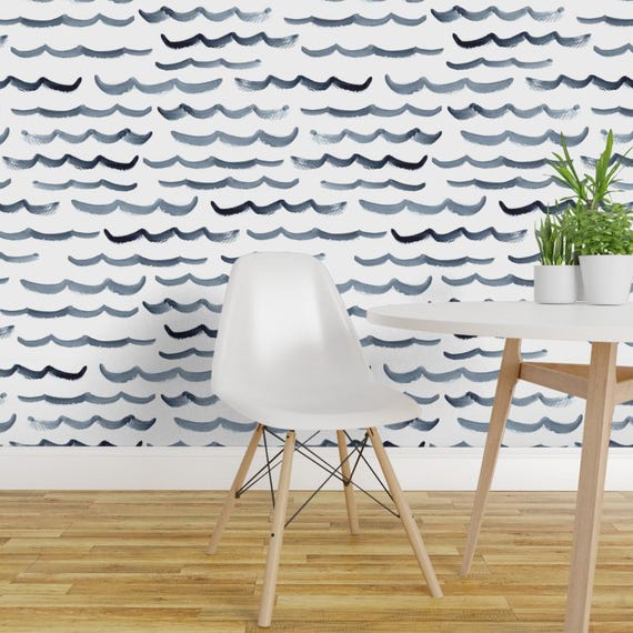 Nautical Wallpaper - Ocean Waves By Anniemontgomerydesign - Blue White Water Aqua Sea Removable Self Adhesive Wallpaper Roll by Spoonflower