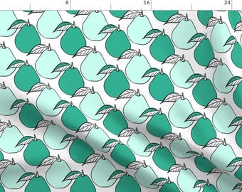 Pears Fabric - Mint And Green Pears By Tarareed - Modern Kitchen Pear Cotton Fabric By The Yard With Spoonflower