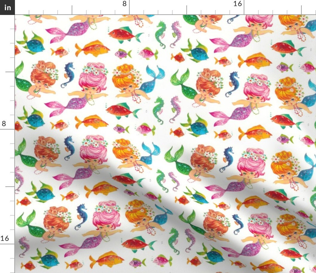 Children's Fabric, Mermaid Fabric, Cotton or Fleece on white 2253 -  Beautiful Quilt