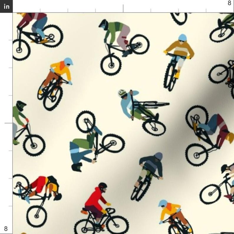 BMX Fabric - Mountain Bikers By Clairekalinadesigns - Outdoor Extreme Sports Pale Yellow Athletic Cotton Fabric By The Yard With Spoonflower image 3