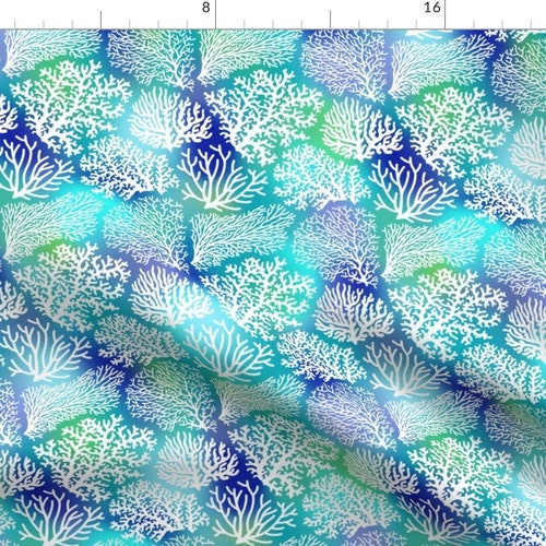 Sea Urchin Blue Coral Reef Ocean Nautical Fabric Coral Reef Etsy