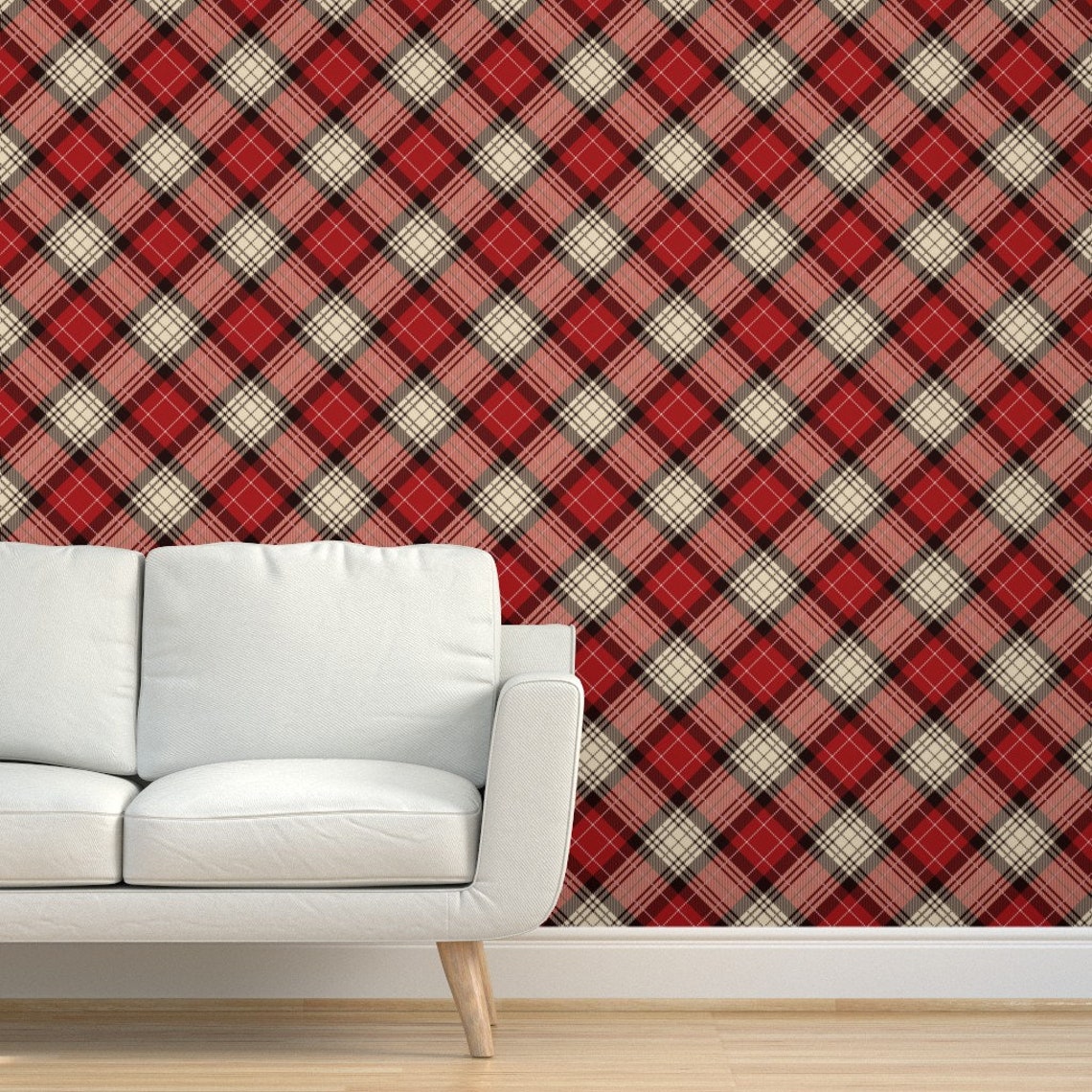 Red Plaid Wallpaper Tartan Red Plaid By Countrylifedesigns Etsy