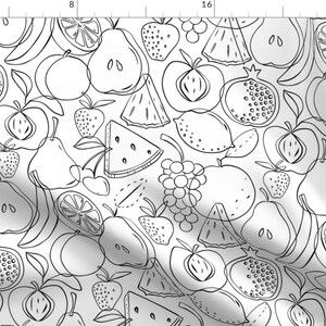 Fruit Fabric - Fruits Coloring Book Style By Heatherdutton - Fruit Black and White Cotton Fabric By The Yard With Spoonflower