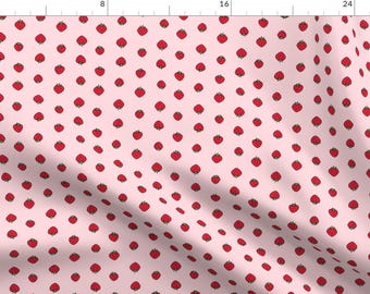 Pink Kawaii Strawberry Fabric - Strawberry Dots By Eleventy-Five - Cute Fruit Kids and Baby Girl Cotton Fabric By The Yard With Spoonflower