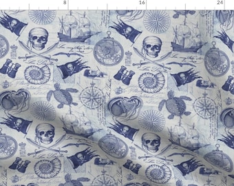 Pirate Fabric - Pirates Of The Seven Seas By Andrea Haase Design - Blue Nautical Beach Boat Ocean Cotton Fabric By The Yard With Spoonflower
