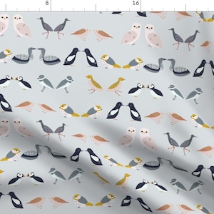 Scandinavian Birds Fabric - Birds Of Scandinavia - Rows (Cool) By Popelephant - Scandinavian Cotton Fabric By The Yard With Spoonflower