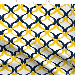 Michigan Fabric - Michigan Wave By Rick Rack Scissors Studio - Michigan Wave Yellow Blue White Cotton Fabric By The Yard With Spoonflower