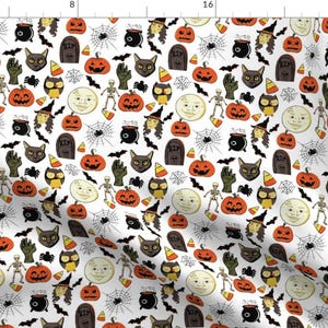 Vintage Halloween Fabric - 6&quot; Vintage Halloween By Greenmountainfabric - Cute Retro Kitsch Moon Cotton Fabric By The Yard With Spoonflower