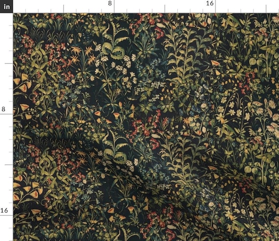 Heather Bouquet Blue and Orange Rust Floral Tapestry Upholstery