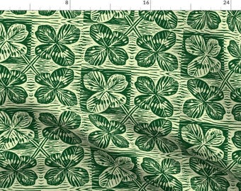 Shamrock Fabric - Clover Allover Lucky Linocut Design By Studiodownhill - Ireland St Patricks Day Cotton Fabric By The Yard With Spoonflower