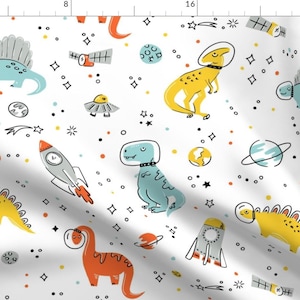 T-Rex Fabric - Sketchy Space Dinosaurs By Latheandquill - T-Rex Kid&#39;s Outer-Space Nursery Boys Cotton Fabric By The Yard With Spoonflower