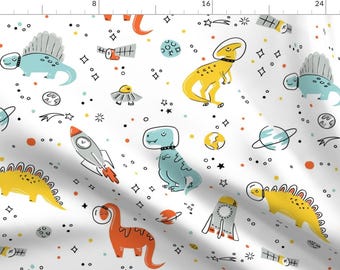 T-Rex Fabric - Sketchy Space Dinosaurs By Latheandquill - T-Rex Kid's Outer-Space Nursery Boys Cotton Fabric By The Yard With Spoonflower