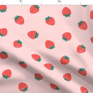 Summer Strawberries Fabric - Strawberries by kimsa - Pink Green Red Fruit Fun Kids Food Strawberries Fabric by the Yard by Spoonflower