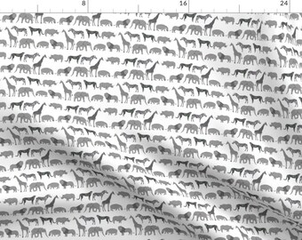 Giraffe Fabric - Safari Quilt Rhino Elephant Giraffe Gray White By Charlottewinter - Giraffe Cotton Fabric By The Yard With Spoonflower