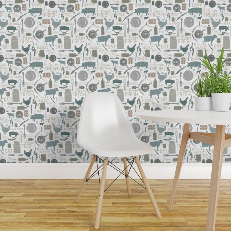 Farmhouse Wallpaper - Sing For Your Supper Gather Round Give Thanks - Custom Printed Removable Self Adhesive Wallpaper Roll by Spoonflower image 4
