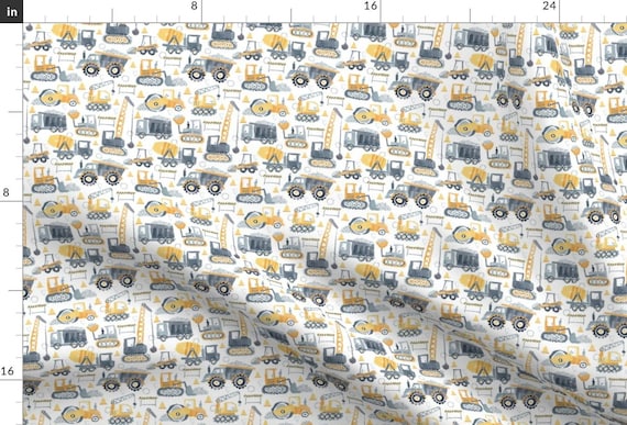 Heavy Machinery Fabric - Under Construction  by nick_neuman - Construction Watercolor Yellow Gray Fabric by the Yard by Spoonflower