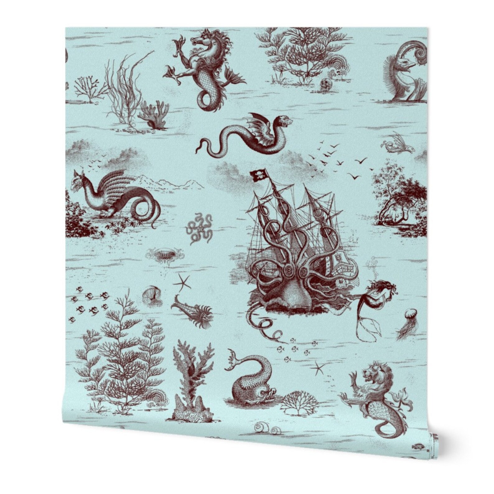 Sea Toile Wallpaper Toile De Mer Light Blue by | Etsy