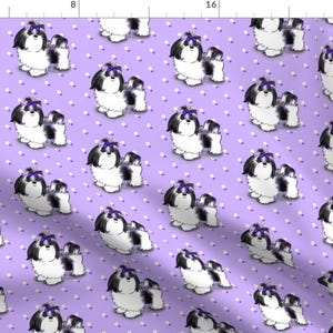 Shih Tzu Fabric - Shih Tzu Black Violet M By Catialee - Shih Tzu Purple Black White Dog Breed Cotton Fabric By The Yard With Spoonflower