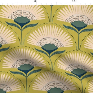 Deco Floral Fans Fabric - Citron by scarlet_soleil - Green Chartreuse Geometric Flowers Large Scale Fabric by the Yard by Spoonflower