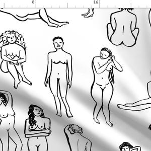 Black And White Fabric - The Women by dasbrooklyn - Life Drawing Natural Body Womens Health Feminist Woman Fabric by the Yard by Spoonflower image 1