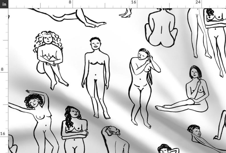 Black And White Fabric - The Women by dasbrooklyn - Life Drawing Natural Body Womens Health Feminist Woman Fabric by the Yard by Spoonflower image 1