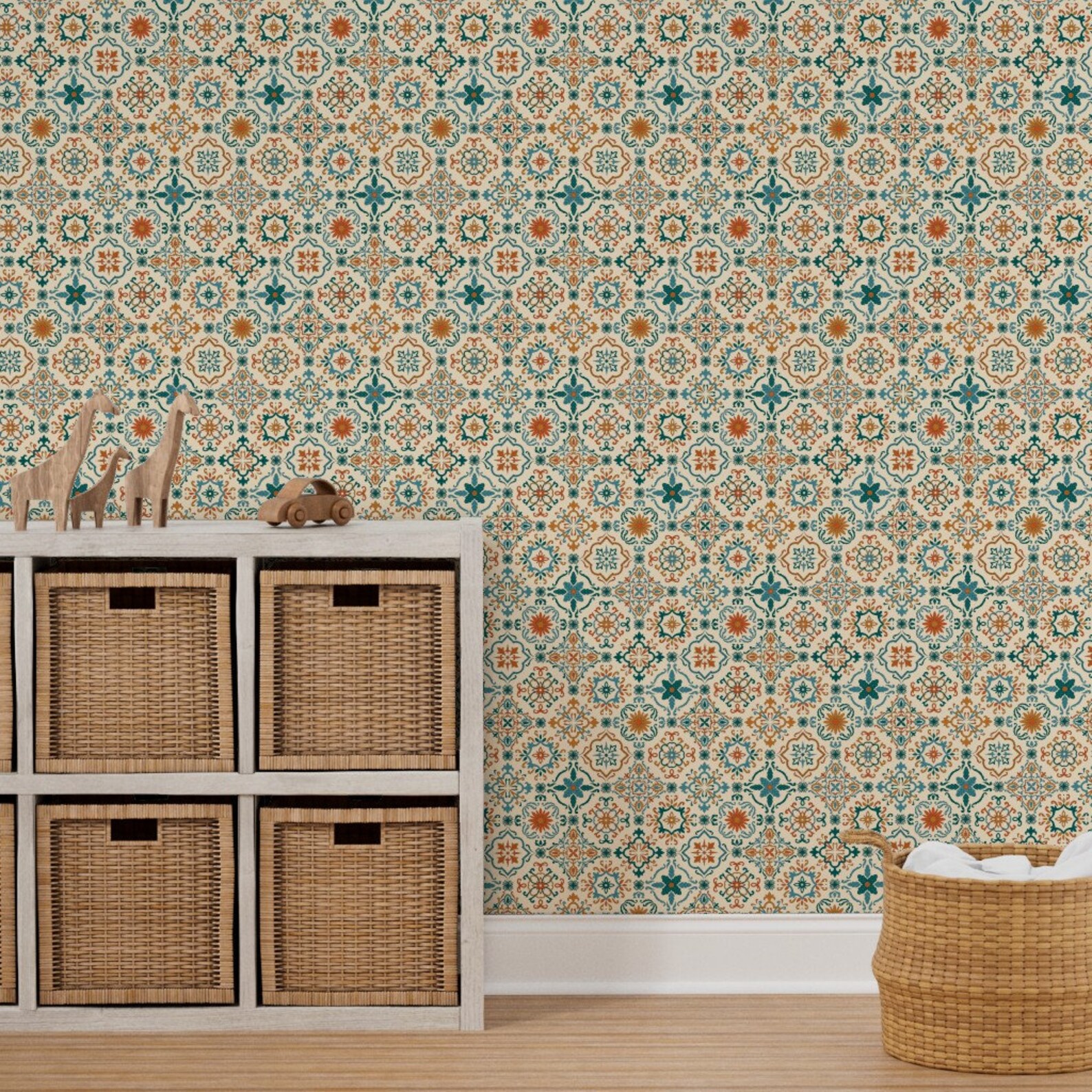 Spanish Wallpaper Spanish Tiles by Maritcooper Blue Orange Etsy