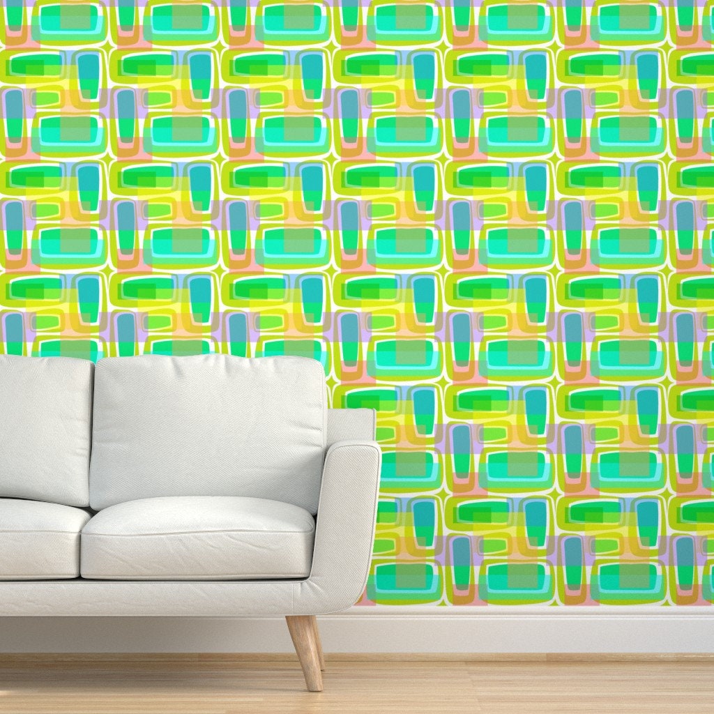 Mid Century Modern Wallpaper Mod Century Pastel by Madtropic Etsy